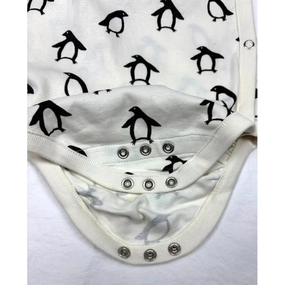 Hanna Andersson Beige Penguin Long Sleeve Wrap Bodysuit 12 18 mos Unisex 75 Baby